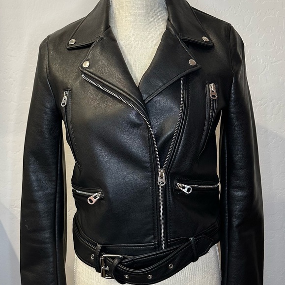 Zara Black Leather Jacket Asymmetrical Design - Picture 2 of 14